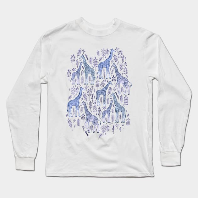 Blue Giraffe Pattern Long Sleeve T-Shirt by micklyn